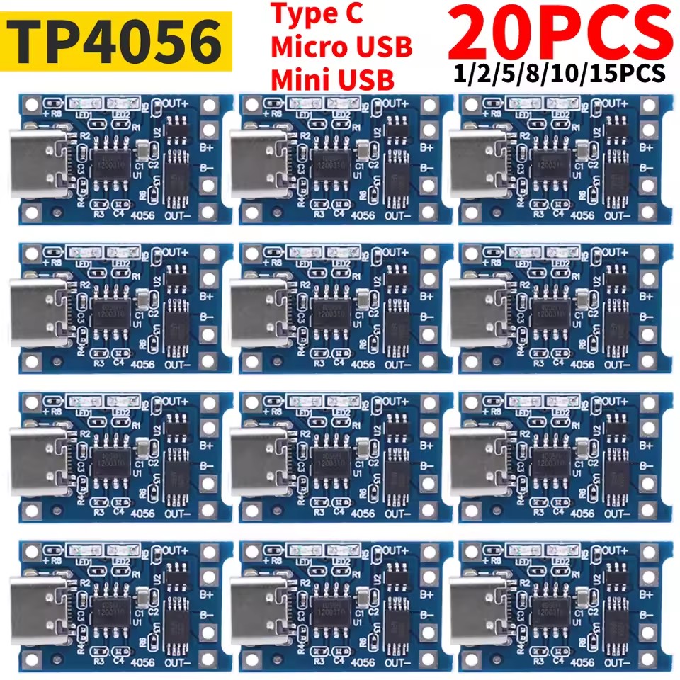 Tp4056 Module - 1-20 adet tip-c/mikro/Mini USB 5V 1A