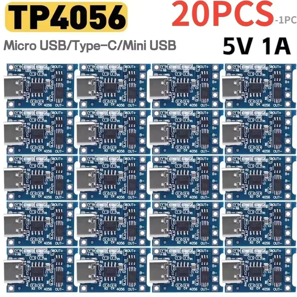 Li Ion Charger Module - 1-20 adet tip-c/mikro/mini USB 5V 1A